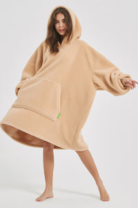 Thumbnail for Lantern Sleeve Oversized Hooded Fuzzy Lounge Dress - 1 LARGE OVERSIZE - T - 2 COLORS -