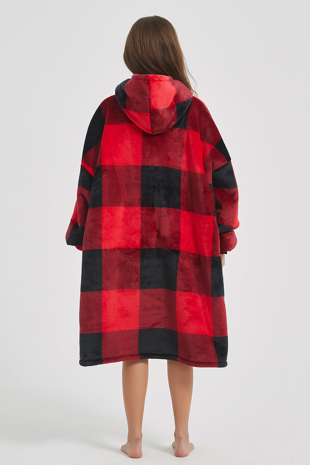 Plaid Hooded Oversize Fuzzy Lounge Dress - 1 LARGE OVERSIZE - T - 1 COLOR -