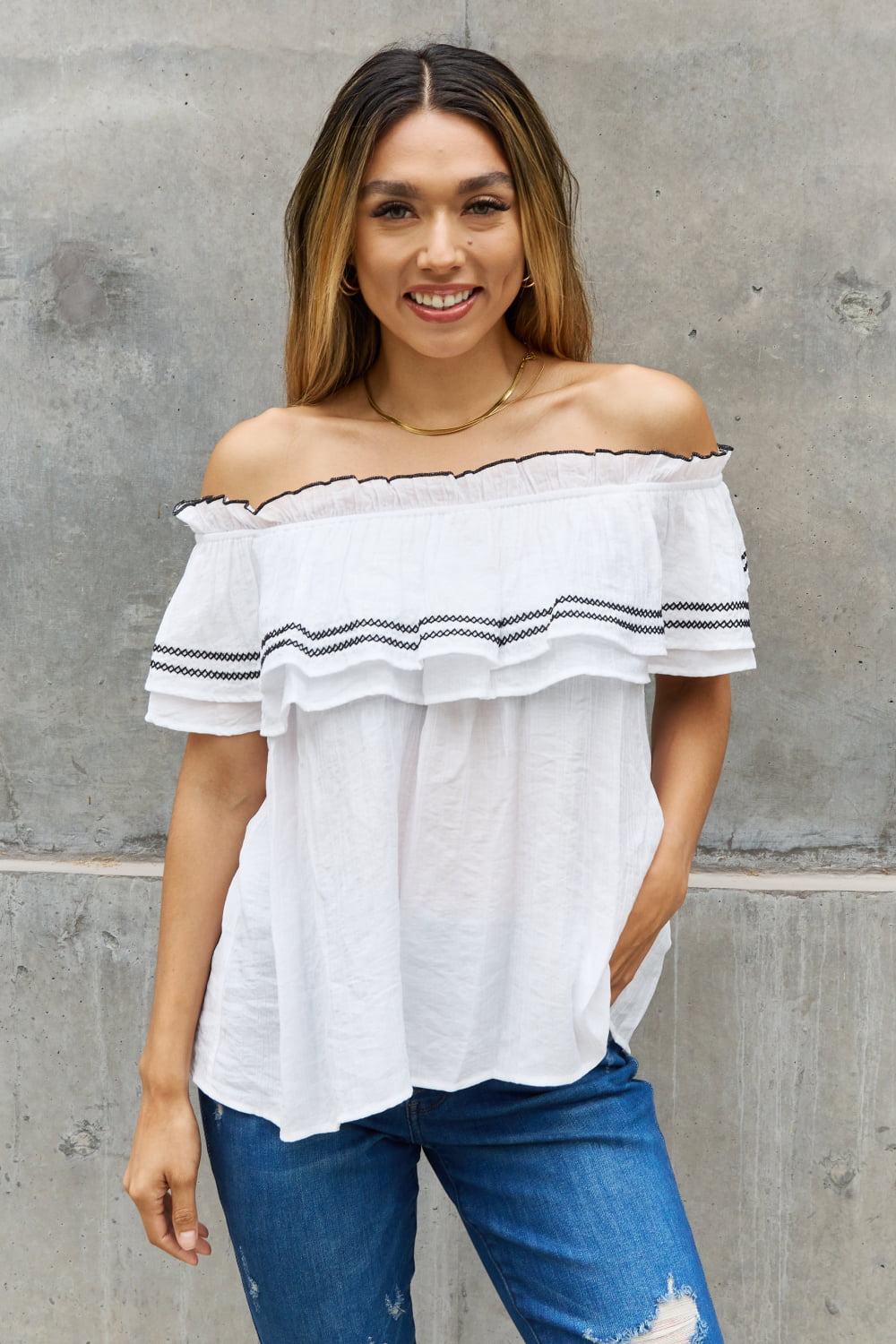 ODDI Full Size Off The Shoulder Ruffle Blouse - SIZES S THRU 3XL - T - 1 COLOR -