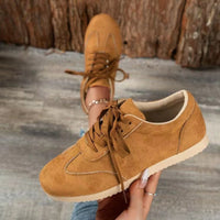 Thumbnail for Suede Lace-Up Flat Sneakers - T - 4 COLORS -