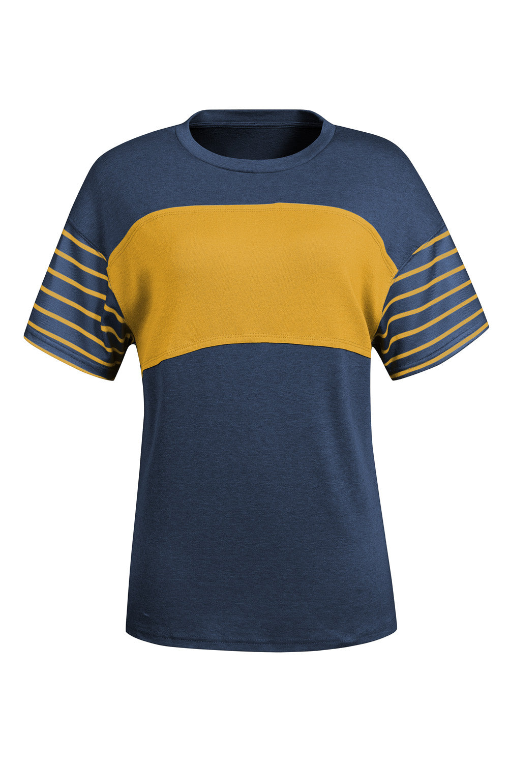 Striped Round Neck Short Sleeve T-Shirt - T - 6 COLORS -