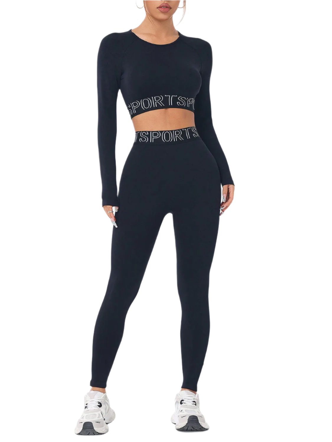 Letter Print Round Neck Long Sleeve Top and Leggings Active set - 2 PCS. - T - 1 COLOR -