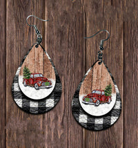 Thumbnail for Faux Leather Plaid Teardrop Earrings - T - 2 COLORS -