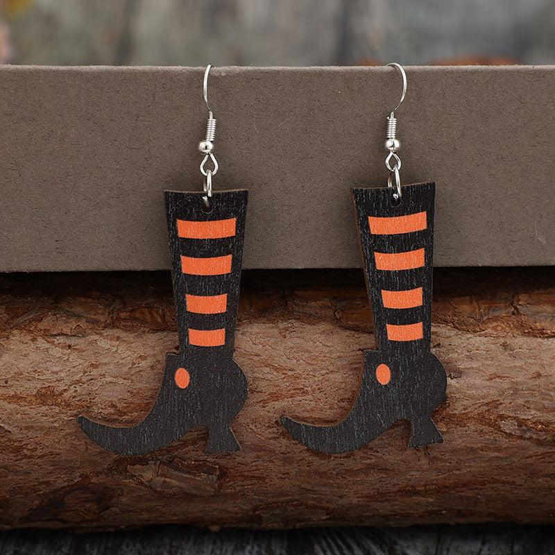 Alloy Wooden Witch Boots Earrings - T - 1 COLOR -