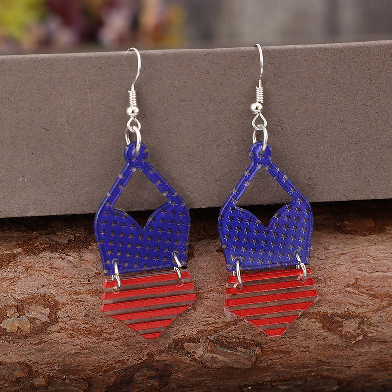 US Flag Pattern Acrylic Swimsuit shaped Earrings - T -