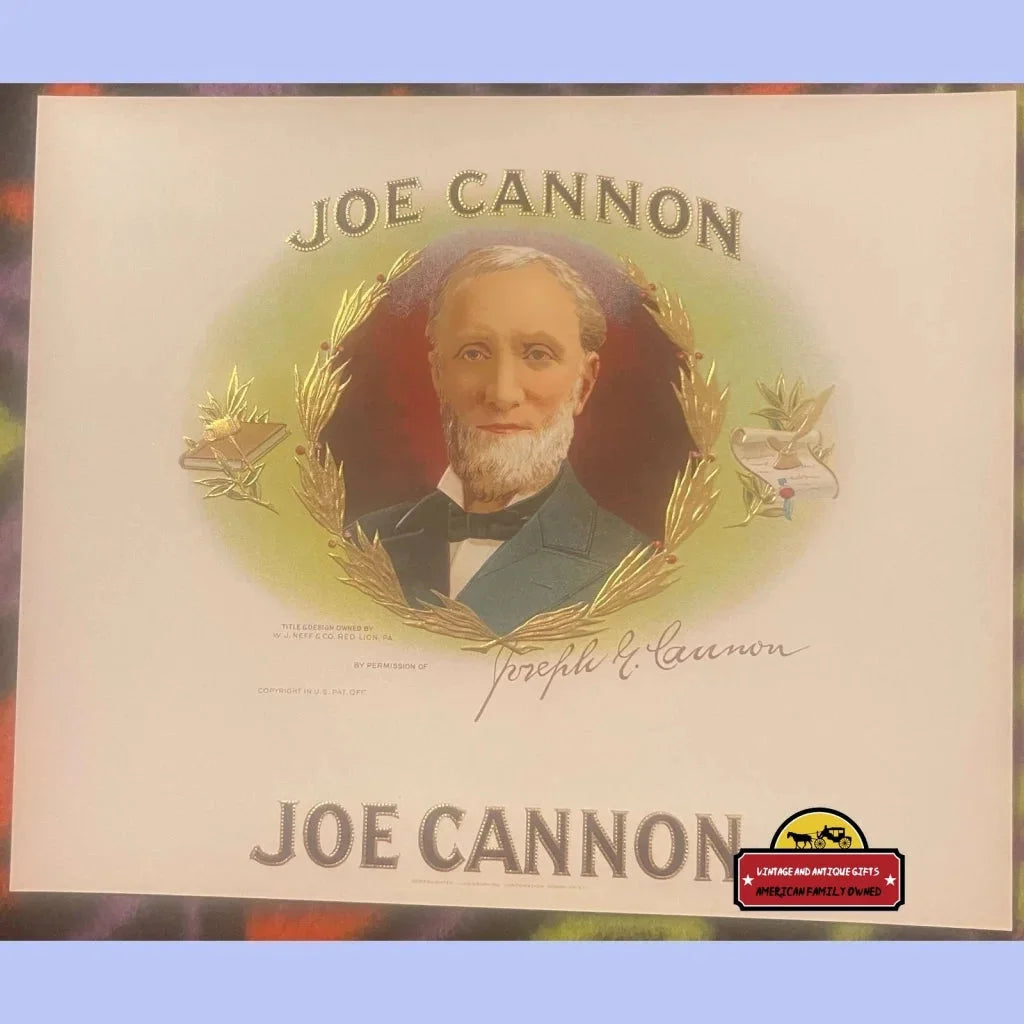 1900s - 1920s Antique Joe Cannon Embossed Cigar Label, Most Dominant Republican