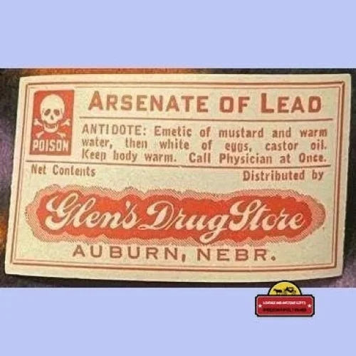 Antique Arsenate of Lead Pharmacy Label, Cure for Syphilis, Auburn, Ne, Skull and Crossbones 1910s