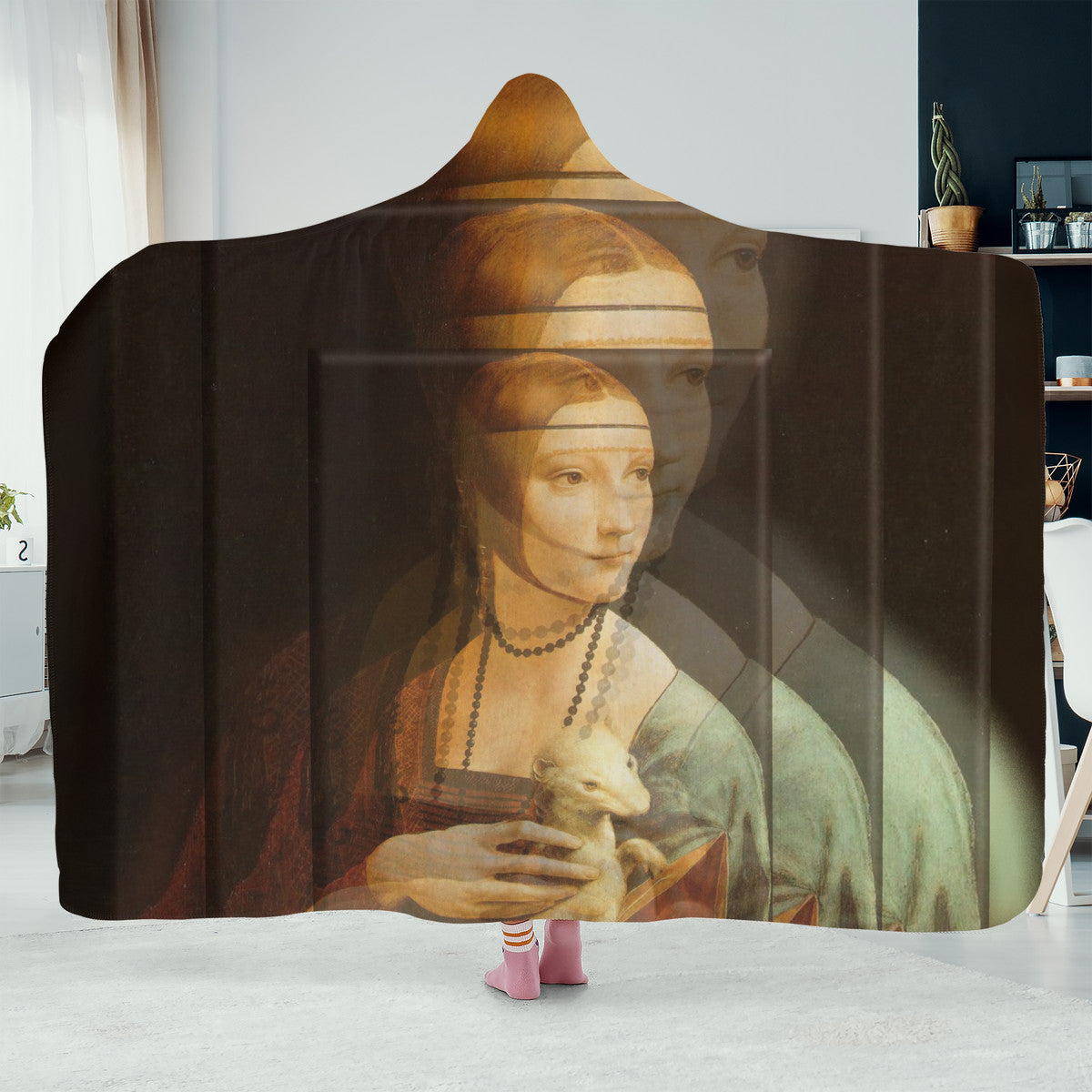 OOTO - LEONARDO DAVINCI Lady with an Ermine - SF_F15 Hooded Blanket - 2 SIZES -