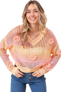 Thumbnail for BiBi Ombre Crochet Flower Knit Top - T - 1 COLOR -