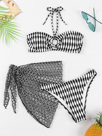 Thumbnail for Geometric Halter Neck Three-Piece Swim set - 3 PCS. - T - 5 COLORS -