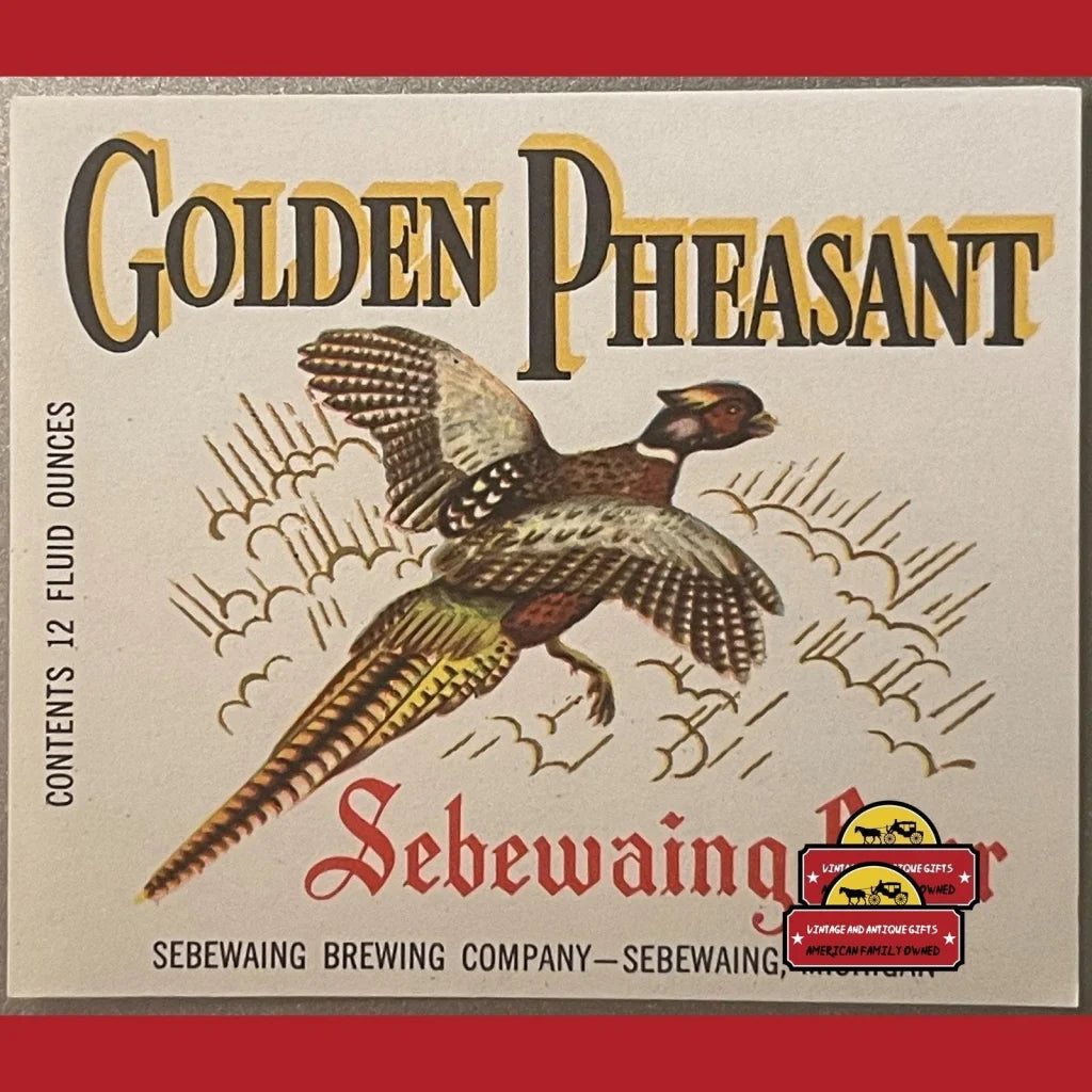 Vintage Golden Pheasant Beer Label, Sebewaing, Mi 1960s, Birds