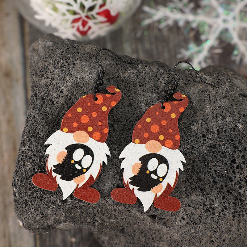 Gnome Wooden Dangle Earrings - T - 1 COLOR -