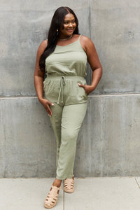 Thumbnail for ODDI Full Size Textured Woven Jumpsuit in Sage - SIZES S THRU 3XL - 2 PCS. - T - 1 COLOR -