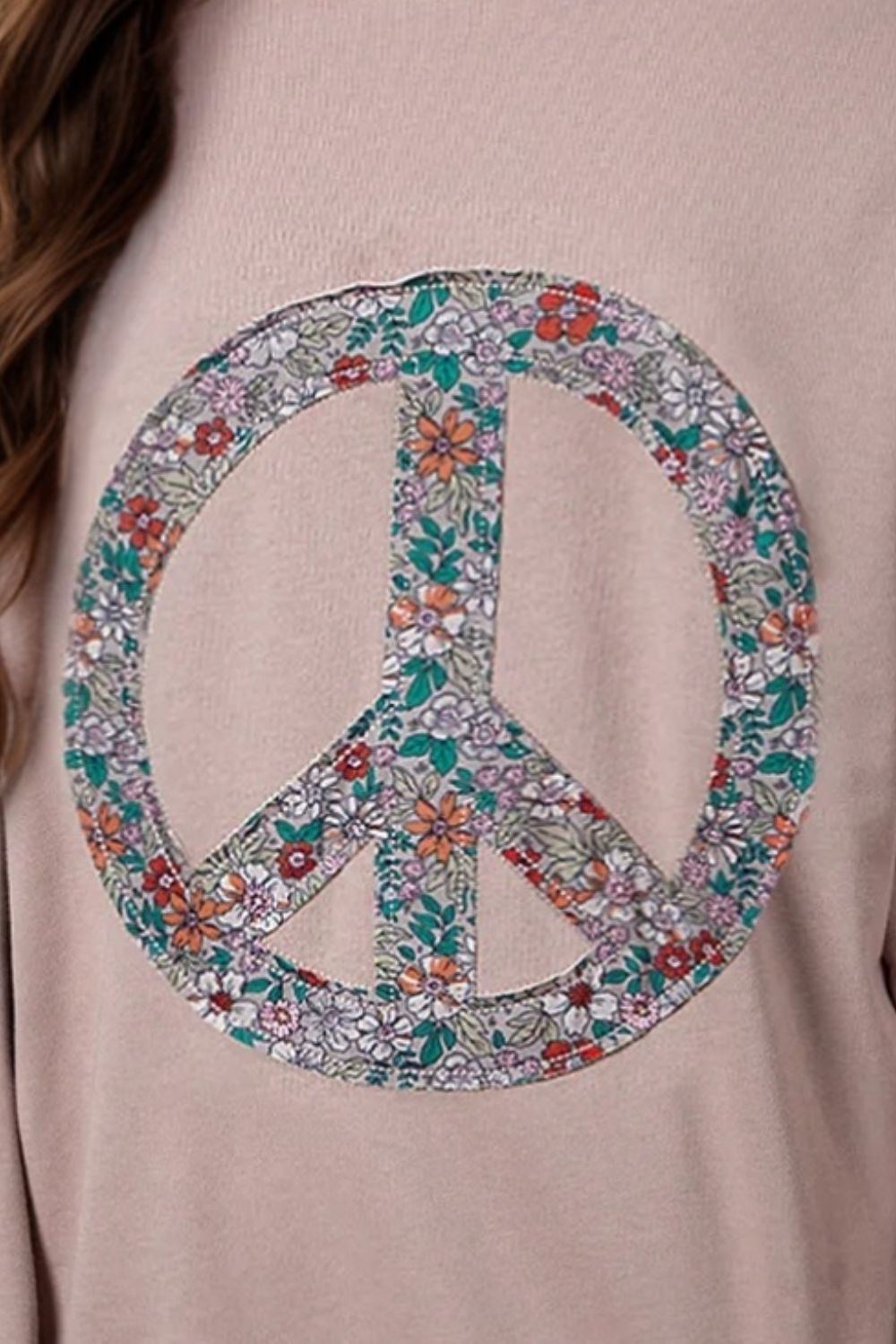 Peace Sign Applique Long Sleeve Sweatshirt - T - 1 COLOR -