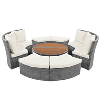 Thumbnail for Patio 5-Piece Round Rattan Sectional Sofa Set All-Weather PE Wicker Sunbed Daybed With Round Liftable Table and Washable