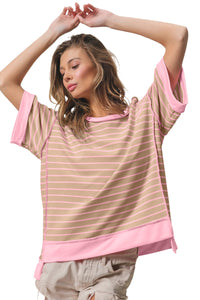 Thumbnail for BiBi Exposed Seam Stripe Contrast T-Shirt - T - 1 COLOR -