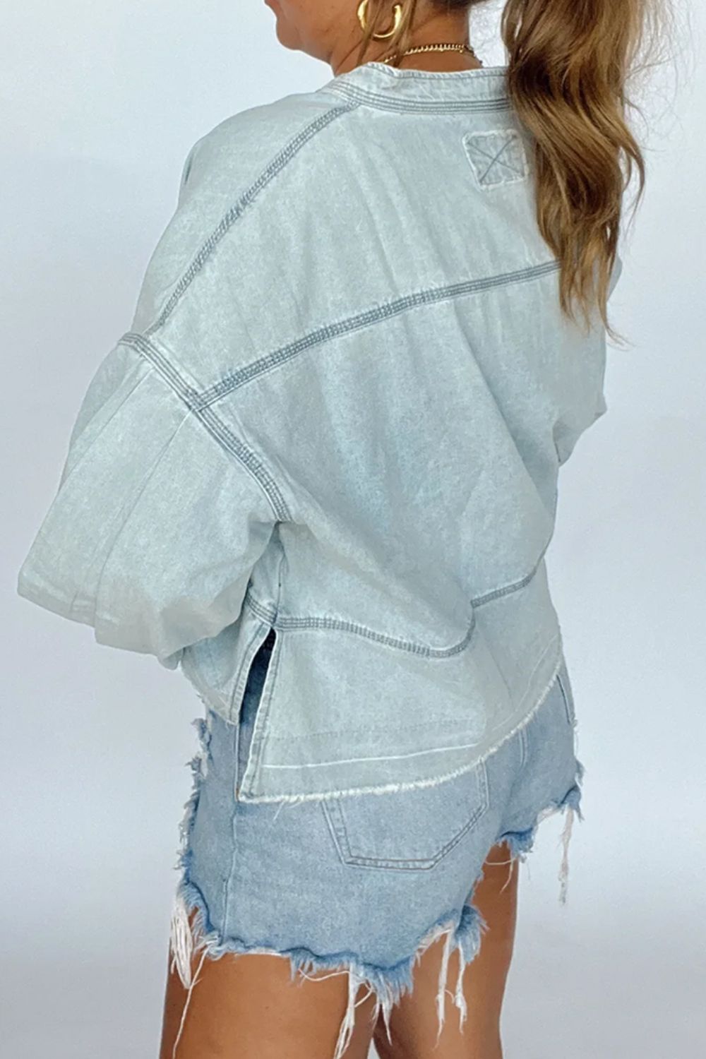 Slit Raw Hem Notched Denim Top - T - 1 COLOR -