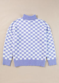 Thumbnail for Plus Size Checkered Collared Neck Long Sleeve Sweater - XL THRU 4XL ONLY - T - 1 COLOR -