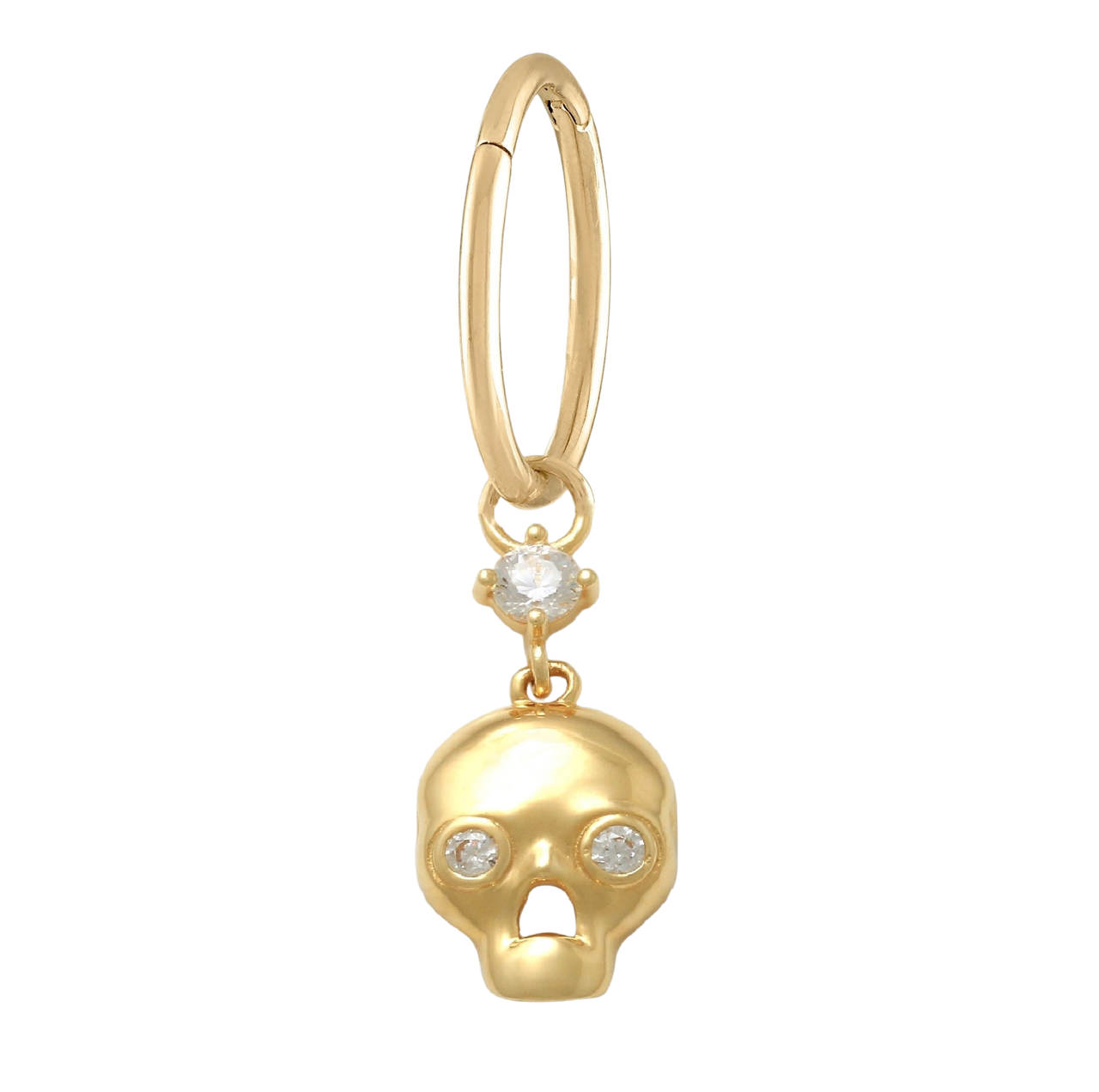 Zahav - 14K Solid Yellow Gold Handmade Belly Ring Hoop With a 10K Solid Yellow Gold Dangling Skull Charm - CHARM ONLY OR WITH CHAIN -