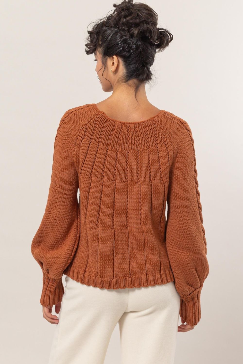 HYFVE Cable-Knit Round Neck Raglan Sleeve Sweater - T - 1 COLOR -