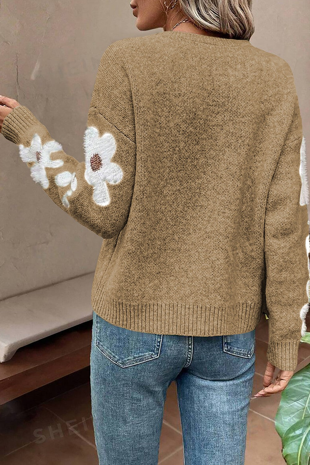 Flower Round Neck Long Sleeve Sweater - T - 5 COLORS -