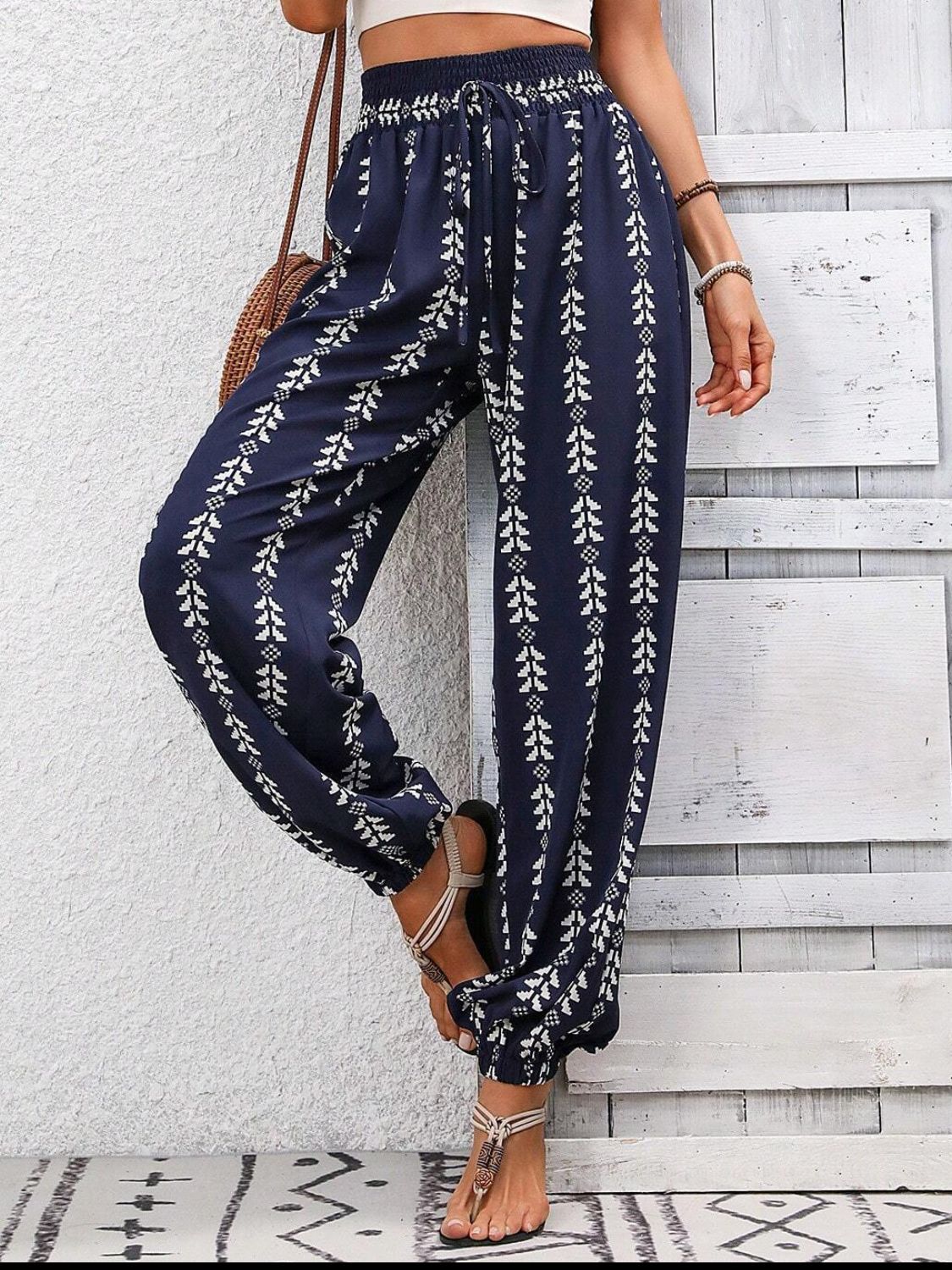 Tied Printed High Waist Pants - T - 5 COLORS -