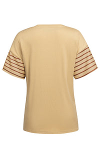 Thumbnail for Striped Round Neck Short Sleeve T-Shirt - T - 6 COLORS -