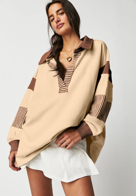 Color Block Johnny Collar Long Sleeve Sweatshirt - T - 2 COLORS -