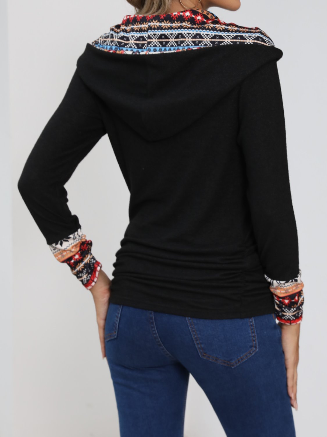 Printed Collared Neck Long Sleeve Blouse - T - 1 COLOR -