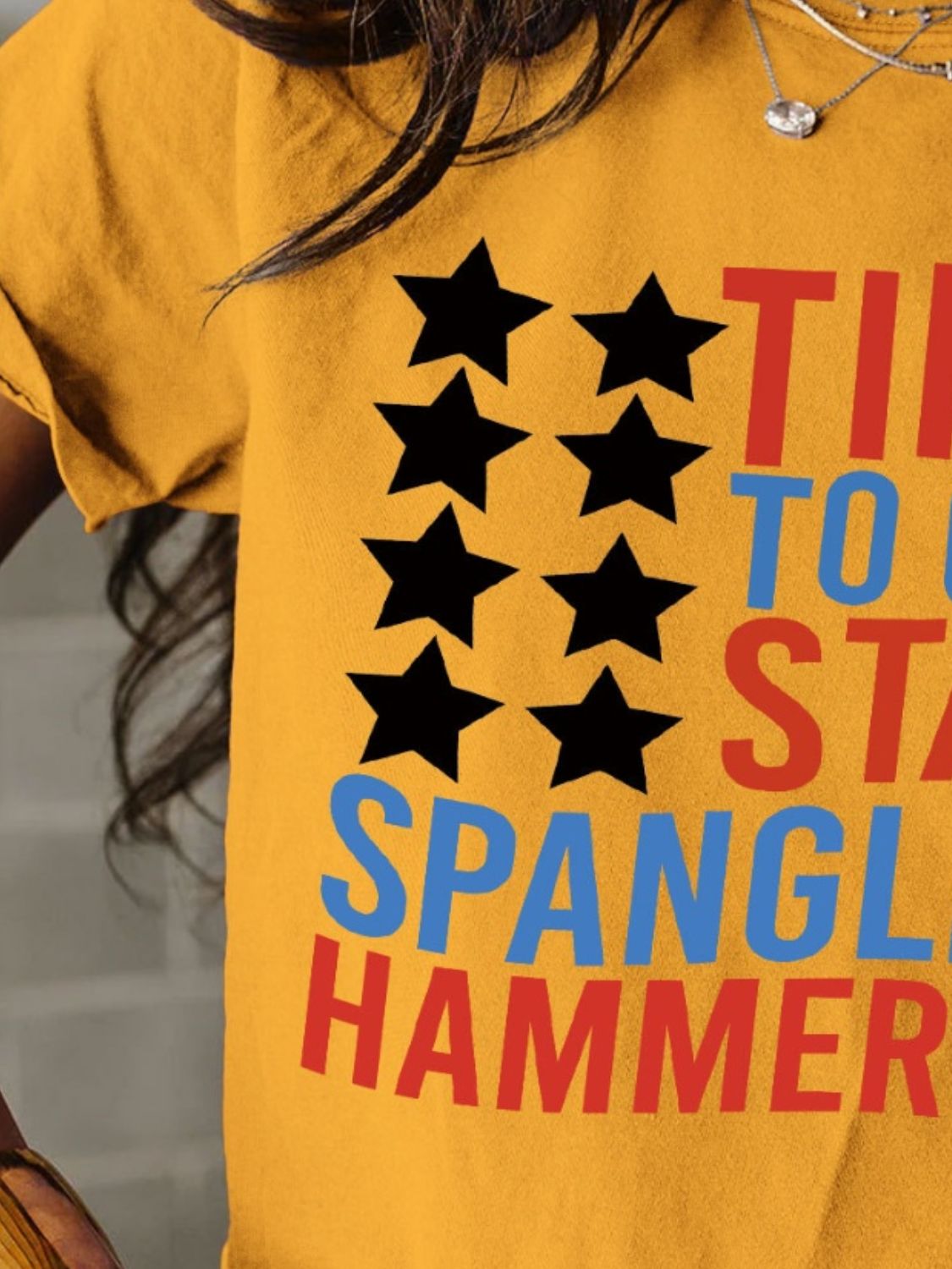 Full Size - 'Time to get Star Spangle Hammered' Letter Graphic Round Neck Short Sleeve T-Shirt - T - 12 COLORS -