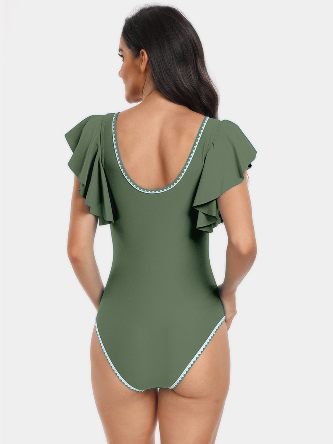 Plunge Cap Sleeve One-Piece Swimwear - T - 6 COLORS -