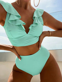 Thumbnail for Ruffled V-Neck Sleeveless Two-Piece Swim Set - T - 8 COLORS -