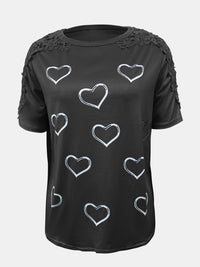 Thumbnail for Full Size Lace Detail Heart Round Neck Short Sleeve Top - T - 5 COLORS -