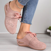 Thumbnail for Lace-Up Round Toe Wedge Sandalesques - T - 5 COLORS -