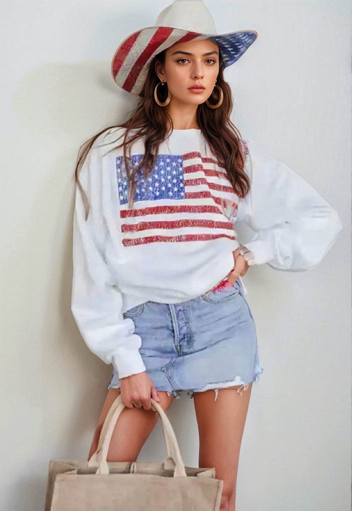 US Flag Round Neck Long Sleeve Sweatshirt - T - 1 COLOR -