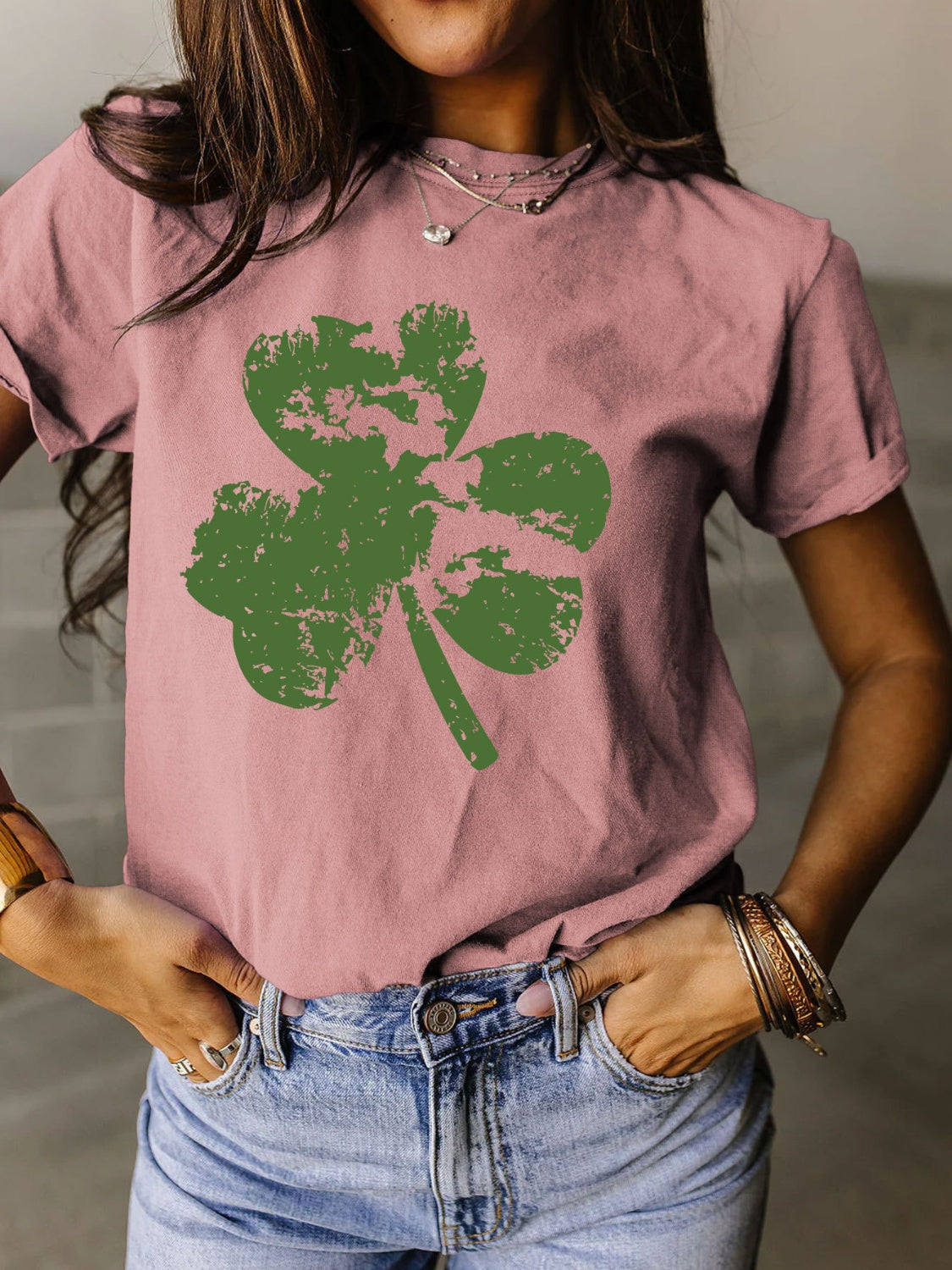 Full Size Lucky Clover Round Neck Short Sleeve T-Shirt - T - 11 COLORS -