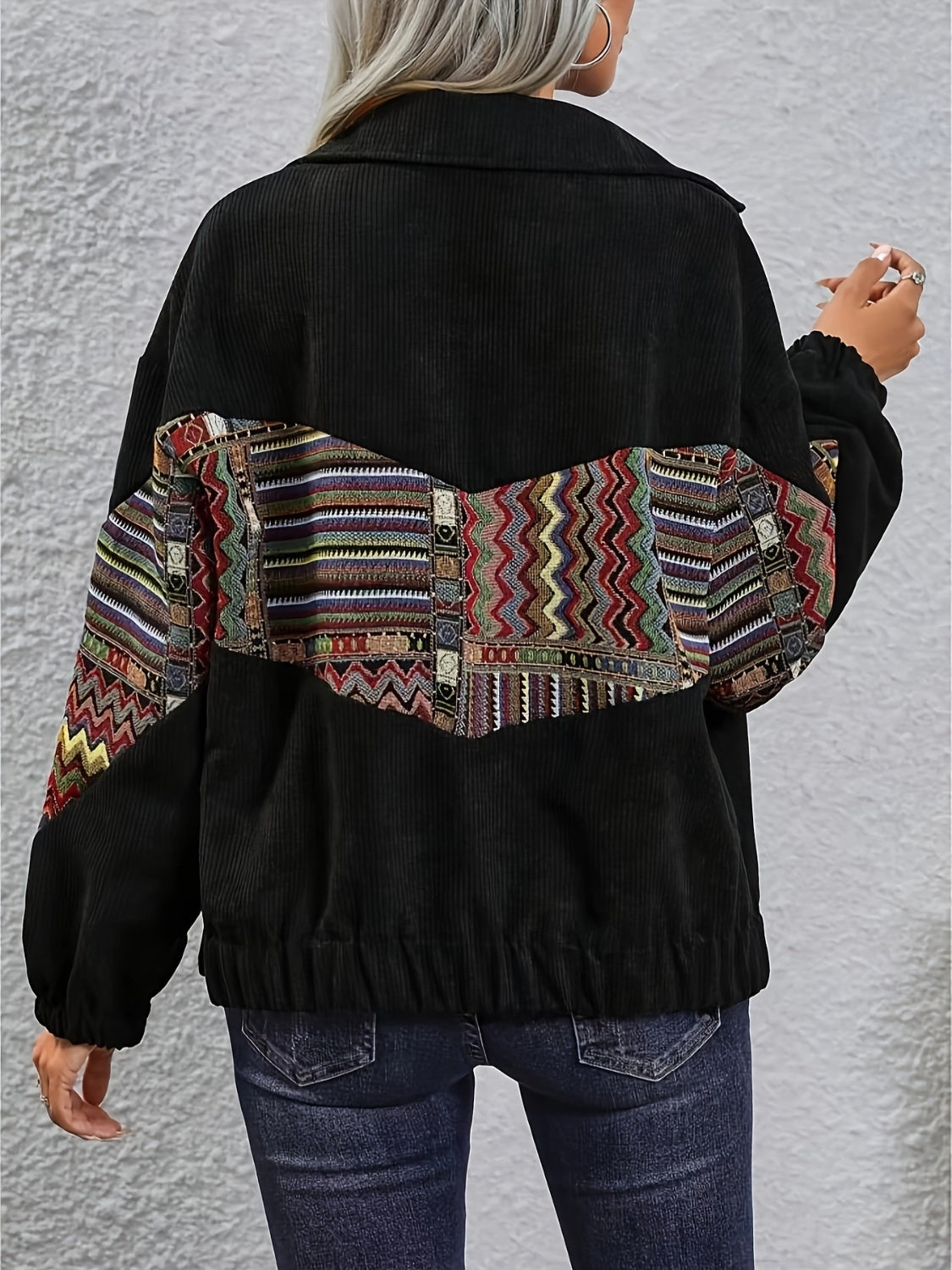 Embroidered Collared Neck Snap Down Jacket - T - 1 COLOR -