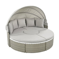 Thumbnail for Patio Furniture Round Outdoor Sectional Sofa Set Rattan Daybed Two-Tone Weave Sunbed With Retractable Canopy, Separate S