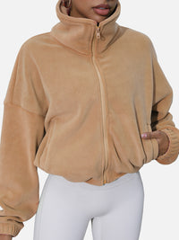 Thumbnail for Drawstring Turtleneck Zip Up Long Sleeve Jacket - T - 4 COLORS -