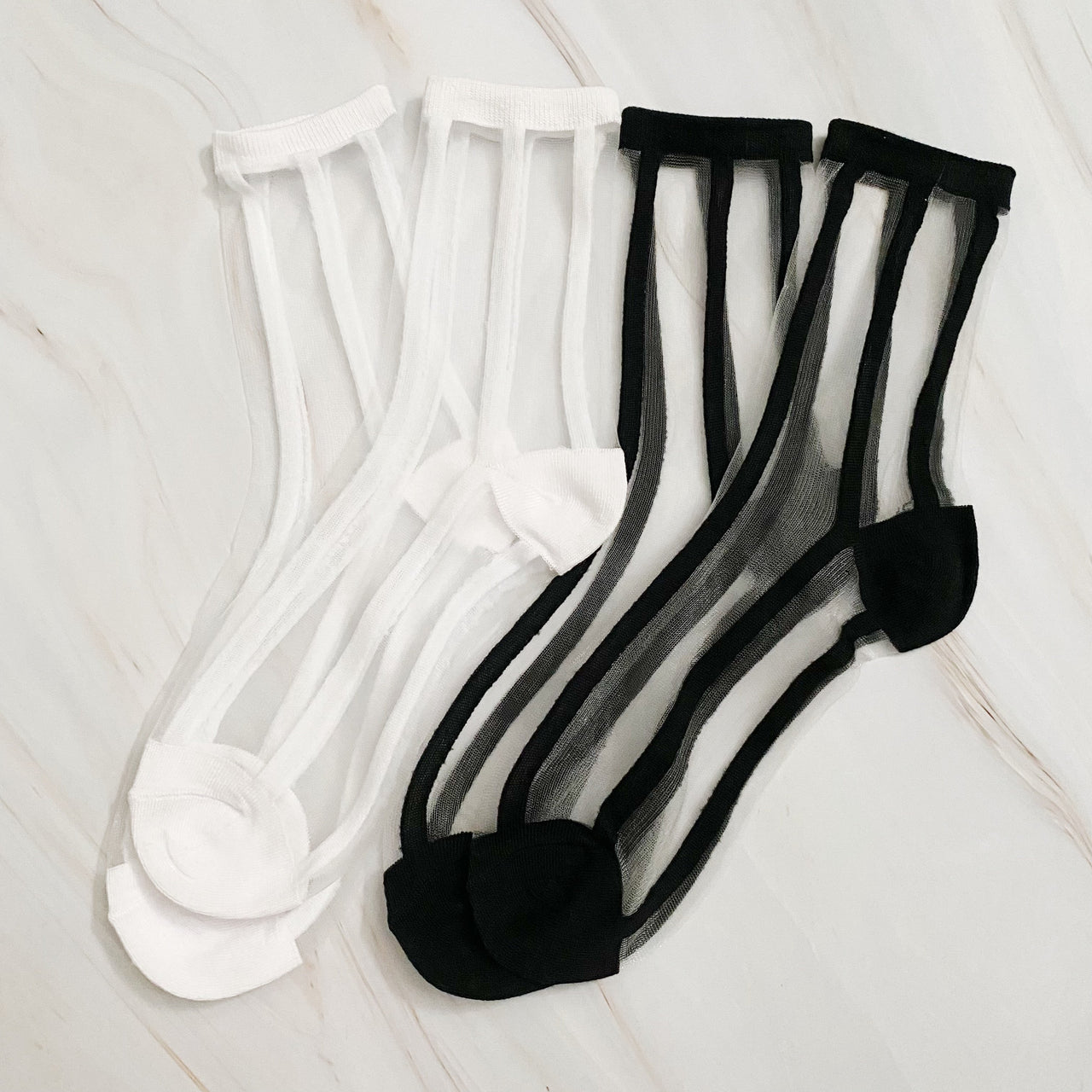 Chic in Line Sheer Socks Set  - 2 PAIRS -