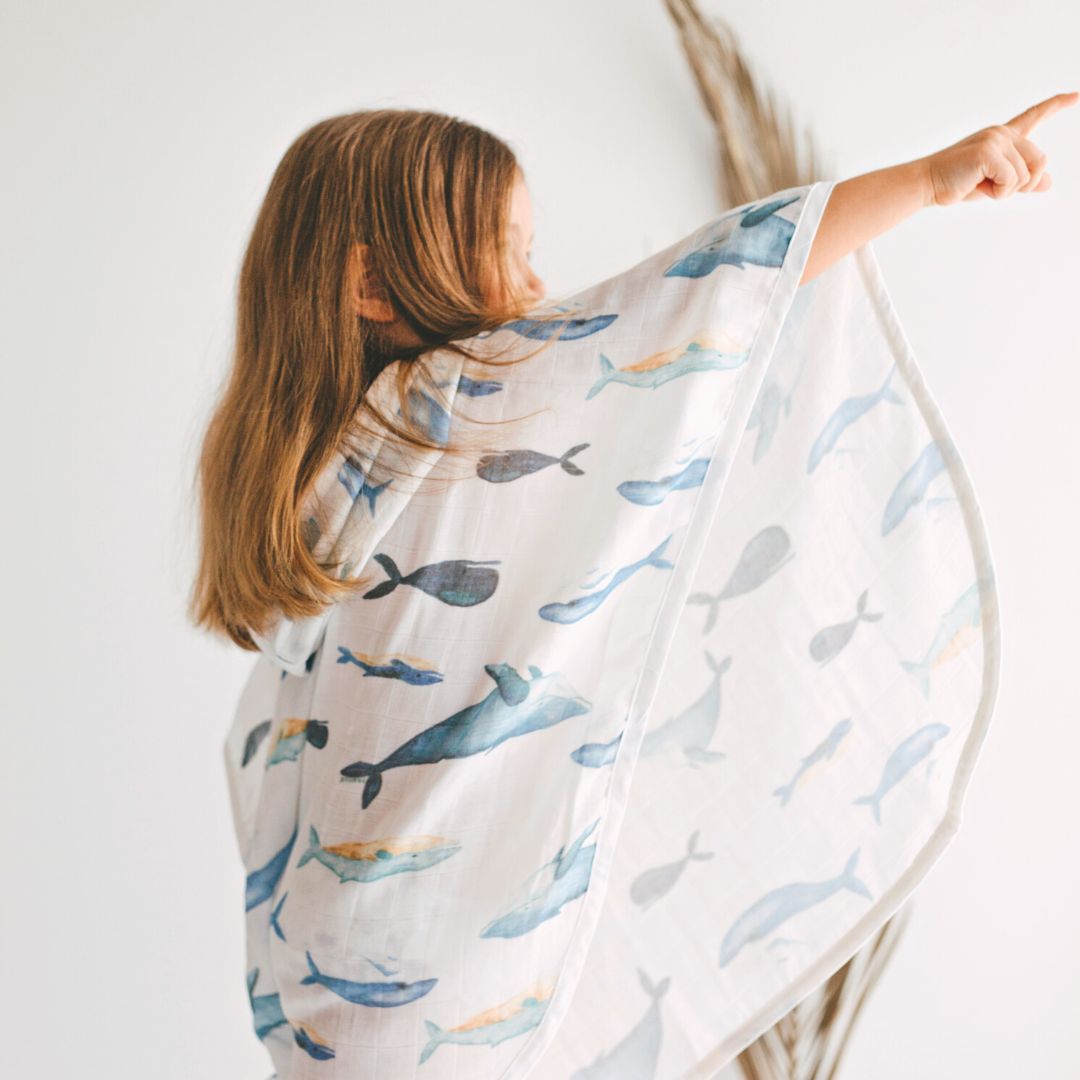 Geople - Baby Beach Bath Towel Muslin Hooded Poncho - Whale - 1 COLOR -