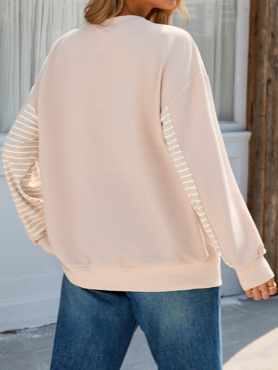 Striped Patchwork Long Sleeve Sweatshirt - T - 1 COLOR -