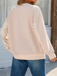 Thumbnail for Striped Patchwork Long Sleeve Sweatshirt - T - 1 COLOR -