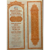 Thumbnail for Antique 1924 Northern Central Railway Company Gold Bond Certificate