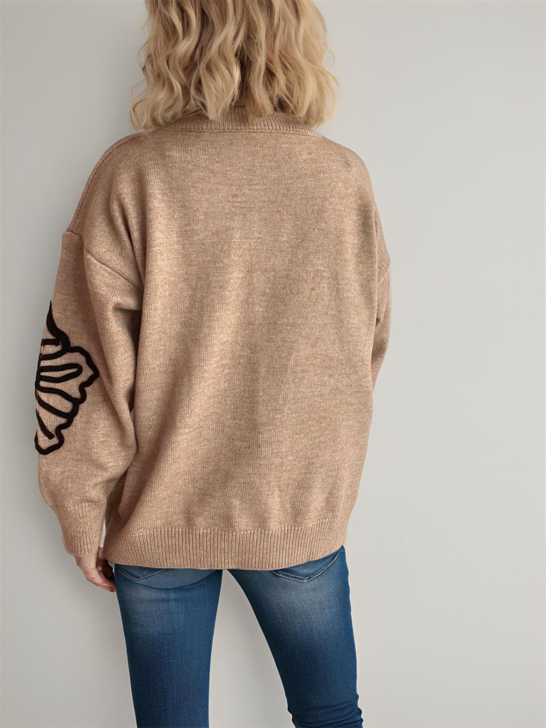 Flower Round Neck Long Sleeve Sweater - T - 4 COLORS -