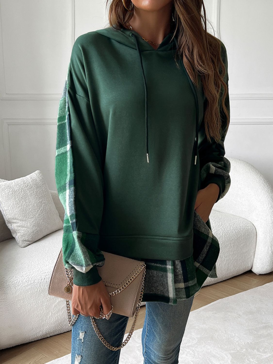 Devine Drawstring Plaid Long Sleeve Hoodie - T - 4 COLORS -