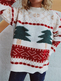 Thumbnail for Christmas Tree Mock Neck Long Sleeve Sweater - T - 2 COLORS -