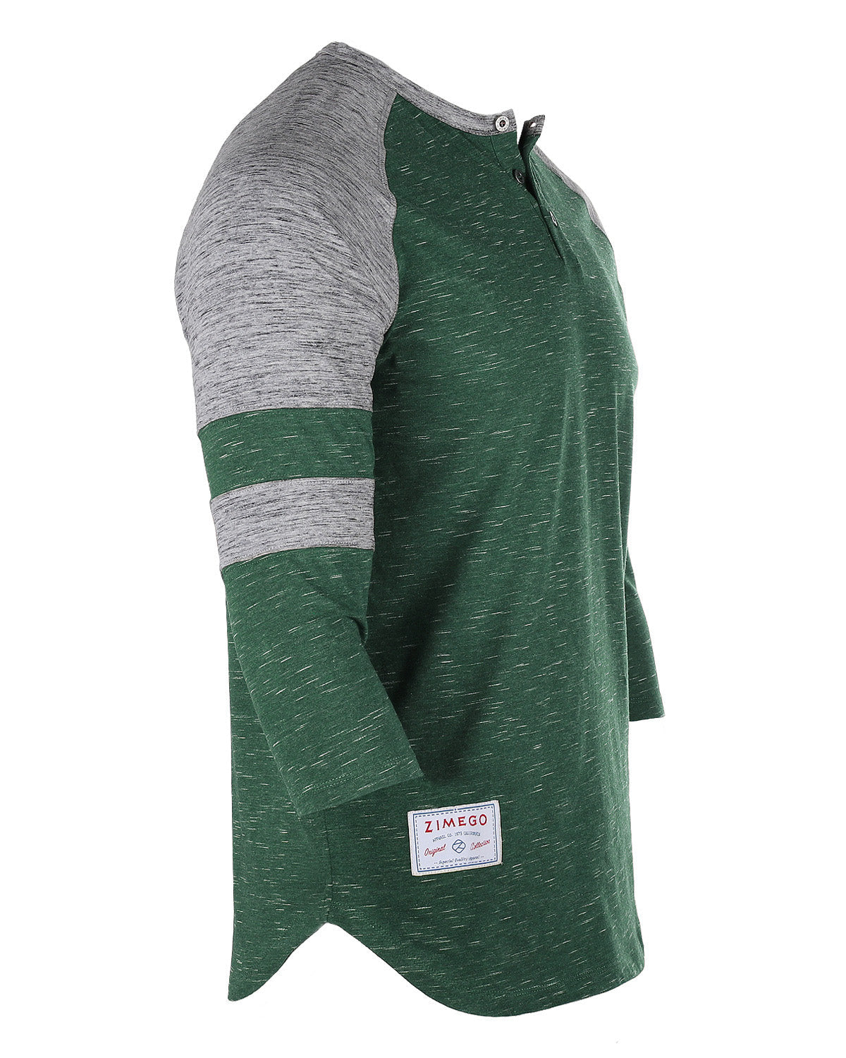 Men's 3/4 Sleeve GREEN Baseball Football College Raglan Henley Athletic T-Shirt - 2 COLOR COMBOS -