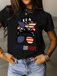 Thumbnail for Support Our Troops Full Size Graphic Round Neck Short Sleeve T-Shirt - T - 9 COLORS -