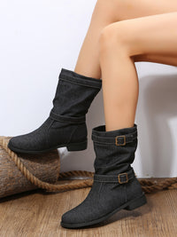 Thumbnail for Double Buckle Block Heel Boots - T - 2 COLORS -